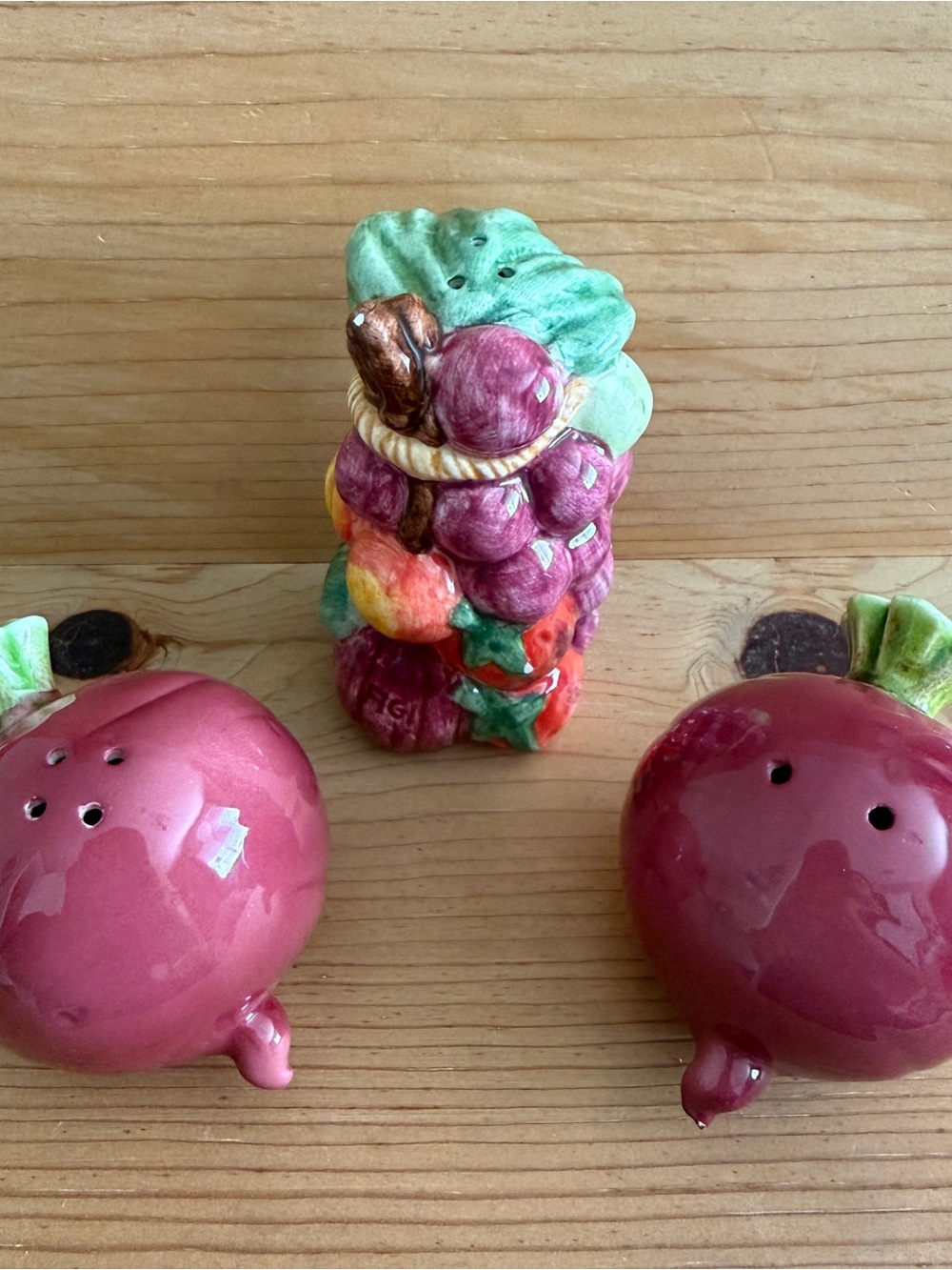 Vintage Howard Holt Turnip + Fruit Ceramic Salt & Pepper / Seasoning Shakers